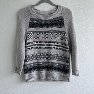 Old Navy sequin embellished knit 3/4 sleeve Fair Isle sweater